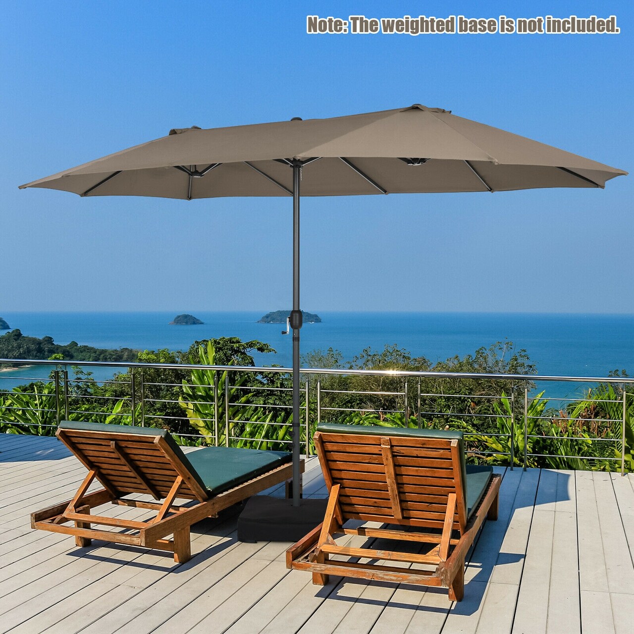 15 Feet Double-Sided Large Coverage Patio Umbrella Shade Canopy with Hand-Crank and Steel Frame